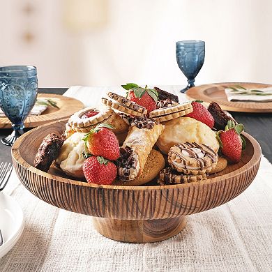 Fitz & Floyd Caleb Natural Acacia Wood Footed Cake Stand