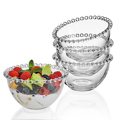 Fitz & Floyd Everyday White Beaded 5.25 in. Small Glass Bowls, Set of 4