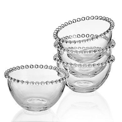 Fitz & Floyd Everyday White Beaded 5.25 in. Small Glass Bowls, Set of 4