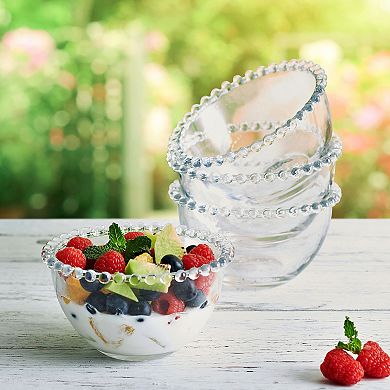 Fitz & Floyd Everyday White Beaded 5.25 in. Small Glass Bowls, Set of 4