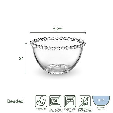 Fitz & Floyd Everyday White Beaded 5.25 in. Small Glass Bowls, Set of 4