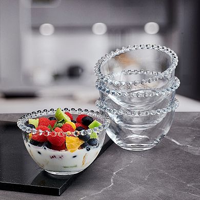 Fitz & Floyd Everyday White Beaded 5.25 in. Small Glass Bowls, Set of 4