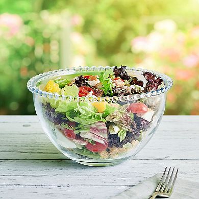 Fitz & Floyd Everyday White Beaded 8.25 in. Large Glass Bowl