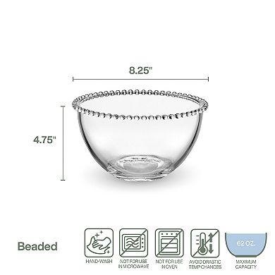 Fitz & Floyd Everyday White Beaded 8.25 in. Large Glass Bowl