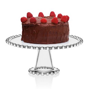 Fitz & Floyd Everyday White Beaded 10.75 in Large Glass Cake Stand