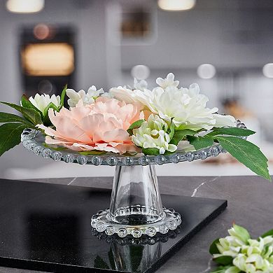 Fitz & Floyd Everyday White Beaded 10.75 in. Large Glass Cake Stand
