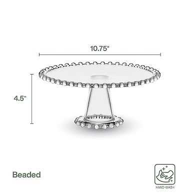Fitz & Floyd Everyday White Beaded 10.75 in. Large Glass Cake Stand