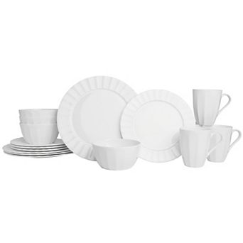 Fitz & Floyd Nevaeh 16 pc White Fluted Dinnerware Set