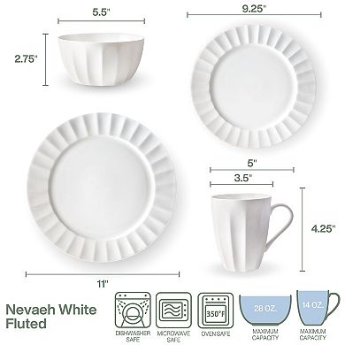 Fitz & Floyd Nevaeh 16-pc. White Fluted Dinnerware Set