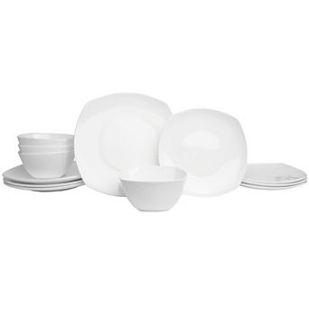 Fitz & Floyd 12 pc Nevaeh White Soft Square Dinnerware Set