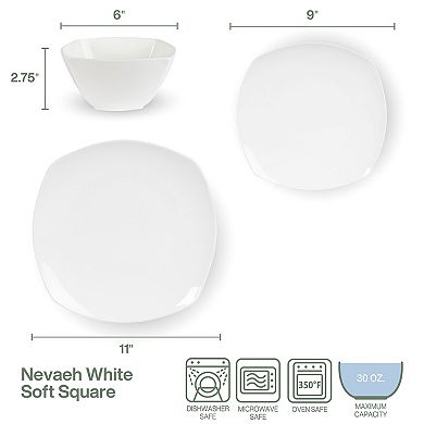 Fitz & Floyd 12-Piece Nevaeh White Soft Square Dinnerware Set