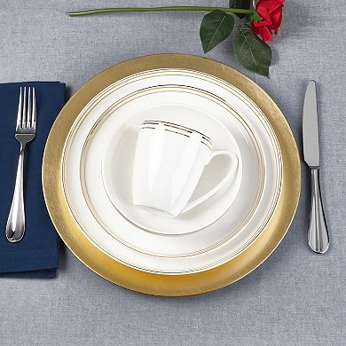 Fitz & Floyd 16-Piece Nevaeh White Coupe Gold Bands Dinnerware Set