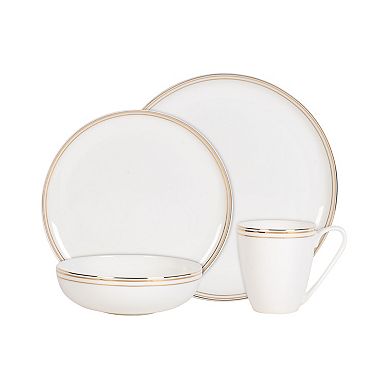 Fitz & Floyd 16-Piece Nevaeh White Coupe Gold Bands Dinnerware Set