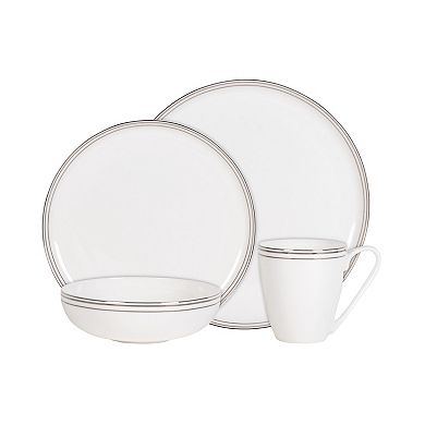 Fitz & Floyd 16-Piece Nevaeh White Coupe Platinum Bands Dinnerware Set