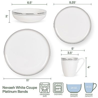 Fitz & Floyd 16-Piece Nevaeh White Coupe Platinum Bands Dinnerware Set