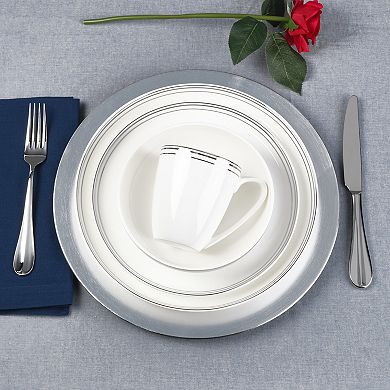 Fitz & Floyd 16-Piece Nevaeh White Coupe Platinum Bands Dinnerware Set