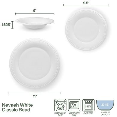 Fitz & Floyd 24-Piece Nevaeh White Classic Bead 24-Piece Dinnerware Set
