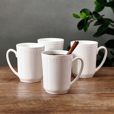 Fitz & Floyd 4-Piece Nevaeh White Classic Bead Mug Set