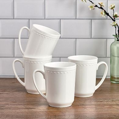 Fitz & Floyd 4-Piece Nevaeh White Classic Bead Mug Set