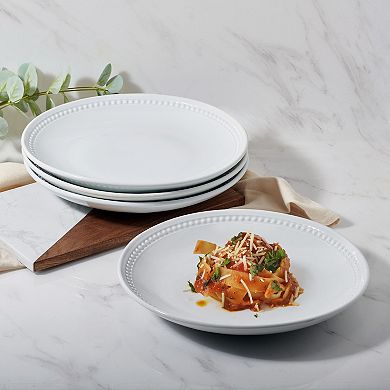 Fitz & Floyd 4-Piece Everyday White Beaded Coupe Dinner Plate Set