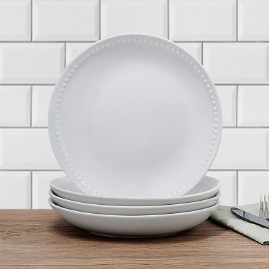 Fitz & Floyd 4-Piece Everyday White Beaded Coupe Salad Plate Set