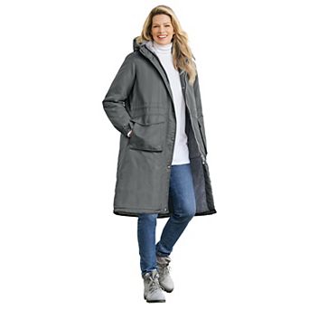 Woman Within Plus Size Mid-Length Microfiber Parka
