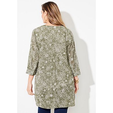Catherines Women's Plus Size Mandarin Collar Gauze Tunic