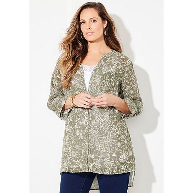 Catherines Women's Plus Size Mandarin Collar Gauze Tunic
