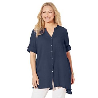 Catherines Women's Plus Size Mandarin Collar Gauze Tunic