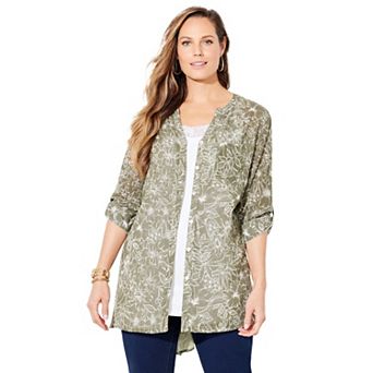 Catherines Women's Plus Size Mandarin Collar Gauze Tunic