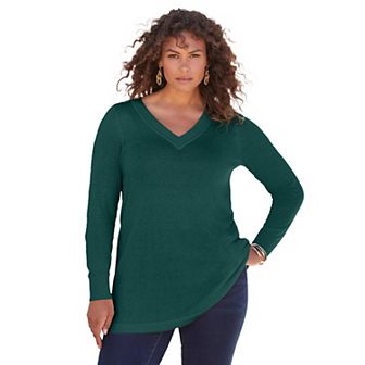 Roaman's Women's Plus Size Cashmere V-Neck Sweater