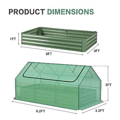 Aoodor Galvanized Steel Raised Bed with Removable Green - 6' x 3' x 3'