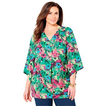 Catherines Women's Plus Size V-neck Angel Sleeve Blouse