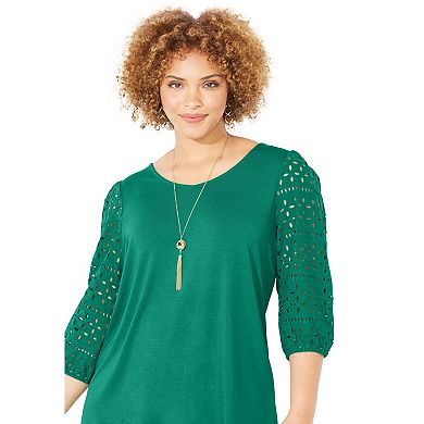 Catherines Women's Plus Size Liz&me Eyelet Peasant Top