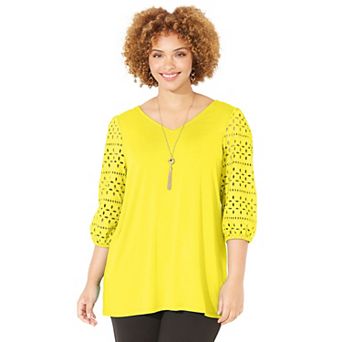 Catherines Women's Plus Size Liz&me Eyelet Peasant Top