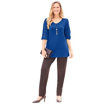 Catherines Women's Plus Size Liz&me Eyelet Peasant Top
