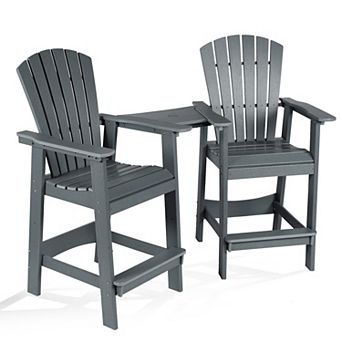 Aoodor Tall Adirondack Chairs Set Of 2,hdpe Patio Bar Stool With Connecting Tray