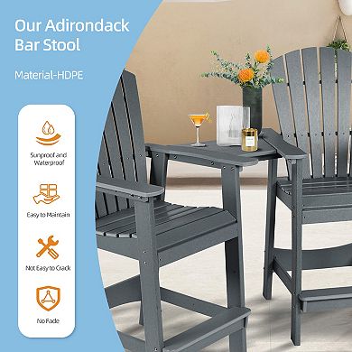 Aoodor Tall Adirondack Chairs Set Of 2,hdpe Patio Bar Stool With Connecting Tray