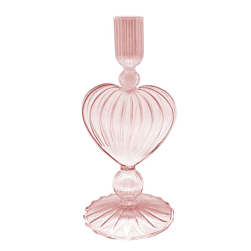 Celebrate Together Valentine's Day Pink Blown Glass Heart Taper Candle Holder