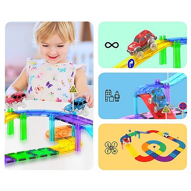 PicassoTiles 2 Car Set, For Magnetic Tile Racetrack, Building Block for Kid Age 3 & Up, PTE05