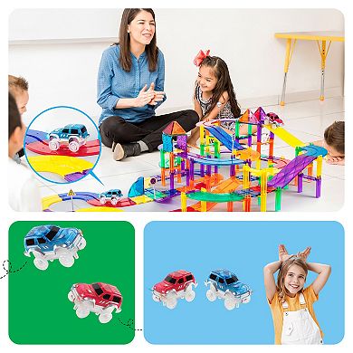 PicassoTiles 2 Car Set, For Magnetic Tile Racetrack, Building Block for Kid Age 3 & Up, PTE05