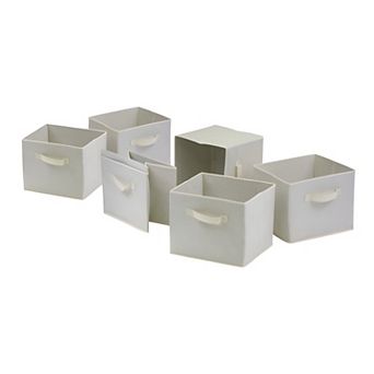 Set Of 6 Foldable Fabric Storage Baskets In Beige