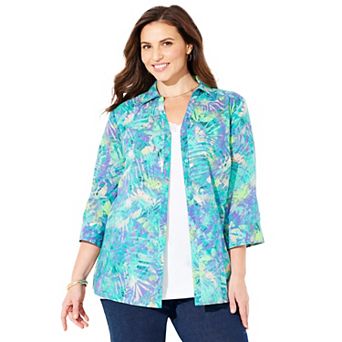 Catherines Women's Plus Size Print Buttonfront Shirt
