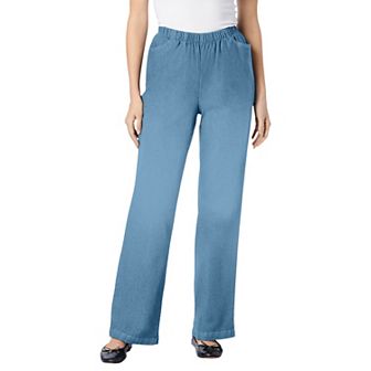 Woman Within Plus Size Petite Fineline Stretch Denim Wide-Leg Pull-On Jeans
