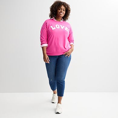 Plus Size Chelsea & Theodore Drop Shoulder Crewneck Pullover with Knit Rib Trim Details