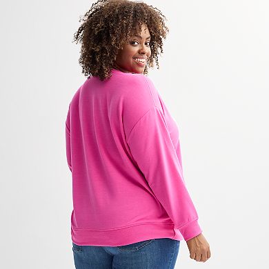 Plus Size Chelsea & Theodore Drop Shoulder Crewneck Pullover with Knit Rib Trim Details