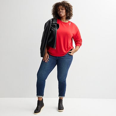 Plus Size Chelsea & Theodore Drop Shoulder Crewneck Pullover with Knit Rib Trim Details