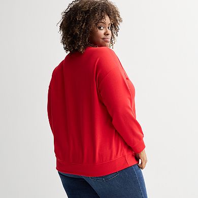 Plus Size Chelsea & Theodore Drop Shoulder Crewneck Pullover with Knit Rib Trim Details