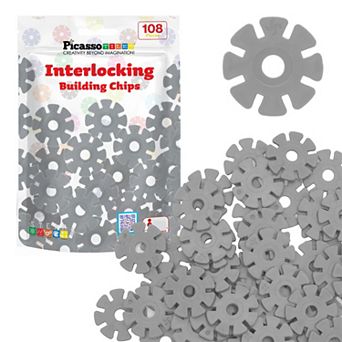 PicassoTiles 108 pc Building Chip Interlocking Disc Construction Blocks in Color Grey