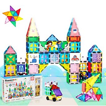 PicassoTiles 350 pc Bulk Set STEM Toy Magnetic Tiles, Building Blocks for Kids Age 3 & Up, PT350